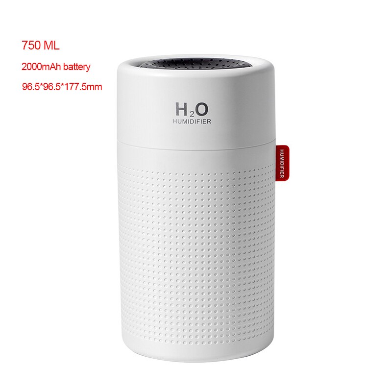 750ML Wireless Air Humidifier Diffuser Protable USB Rechargeable Mini Electric Cool Mist Humidifier With LED Night Light: 750ML white