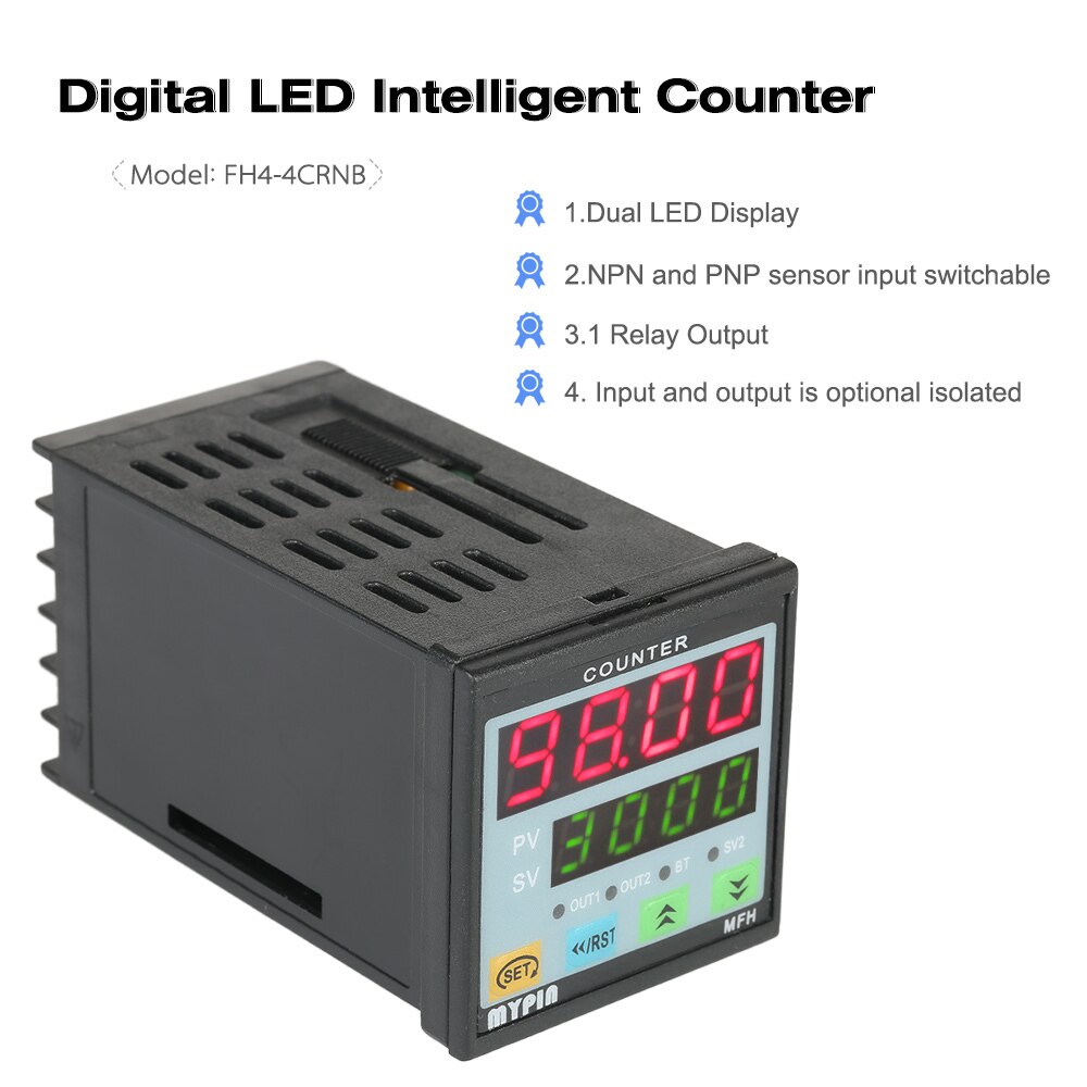 Multi-functional Digital Counter Length Meter Intelligent Dual 4 Digits LED Display AC/DC Preset Electronic Length Counter
