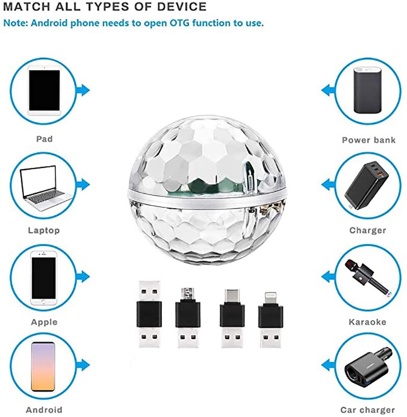 USB DC 5V Double head Disco ball stage light music control Android Apple phone colorful dj light Christmas party light kids