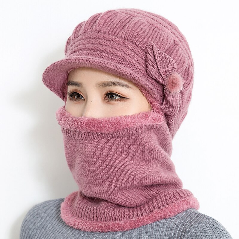 Female Neck Warmer autumn winter Beanies Hats Mask Women Winter Hat Knitted Hats Scarf Set Beanie Ski Caps Woman