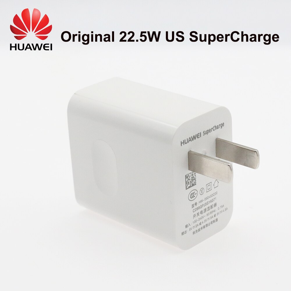 Huawei-supercargador de 22,5 W, Cable tipo C para Huawei P20, P30 lite Pro, P9, P10, P40, Mate 30, 20 RS Pro, 10, nova 5i, 5A, 5T, 6: US Charger Only