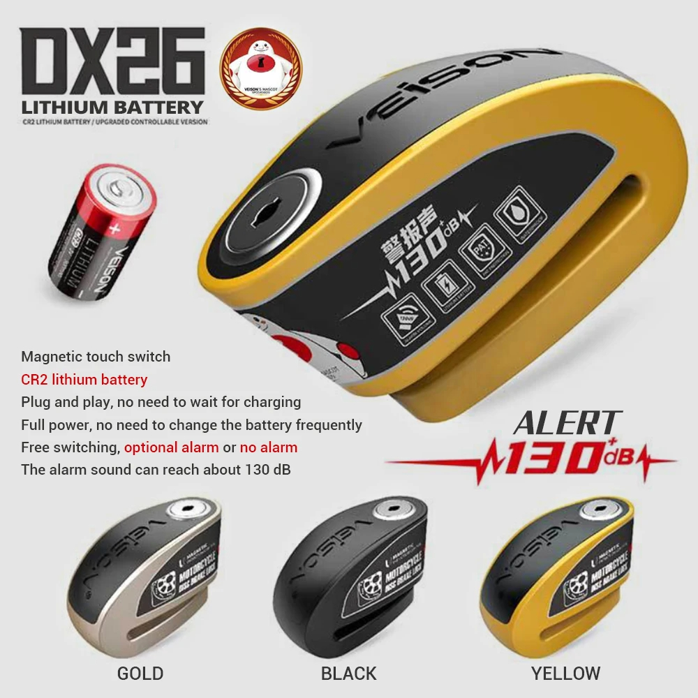 Veison motorrad Anti scheiben brems schloss wasserdichtes motorrad Rolle schloss 130db Alarm diebstahls icherung mehrfarbig
