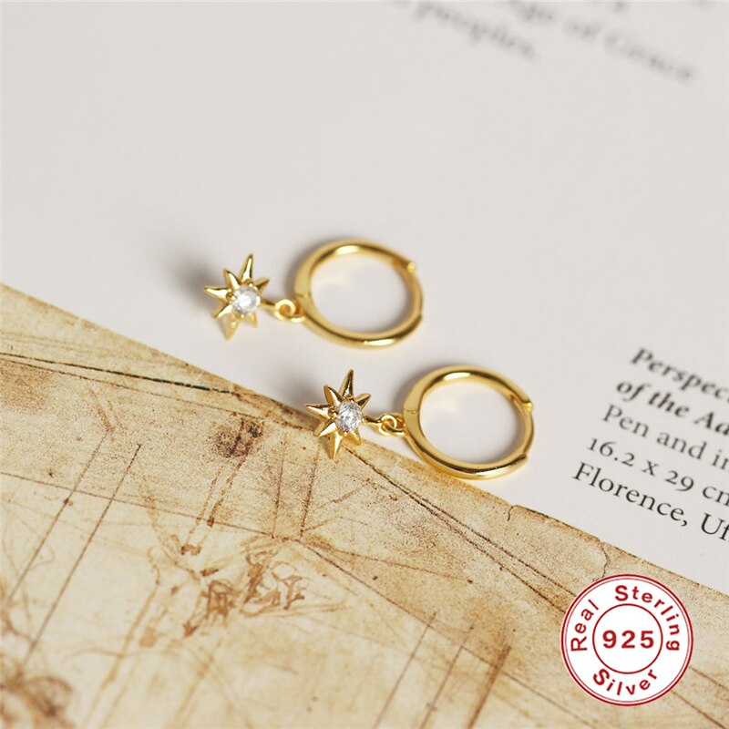 CANNER Gold Color Small Hoop Earrings for Women Girls 925 Silver Mini Circle Earrings Jewelry Zircon Star Earings H50: shape1