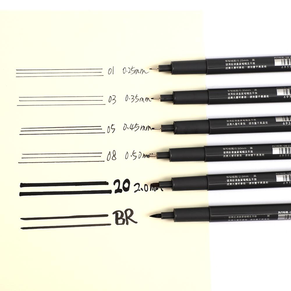 6 teile/satz Schwarz Technische Grafik Feine Linie Zeichnung Stift Skizze Tinte Marker Stifte Für Haken Linie Malerei Stift Schule Liefert