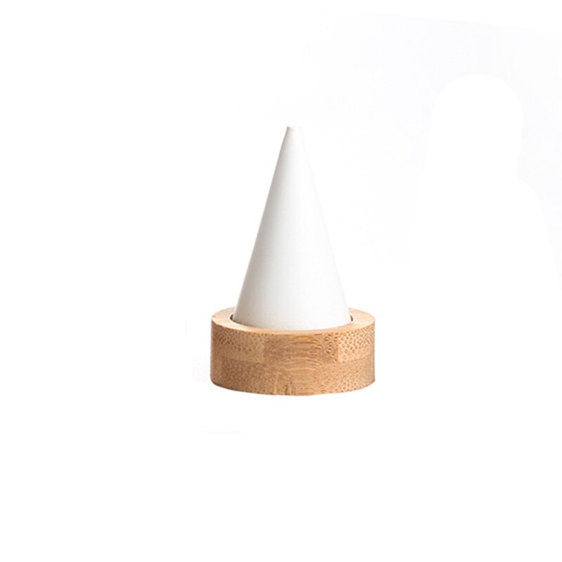 Bamboo White PU Fingertip Oblique Cone Ring Display Stand Case Ring Holder Jewelry Display Stand Ring Showcase Storage