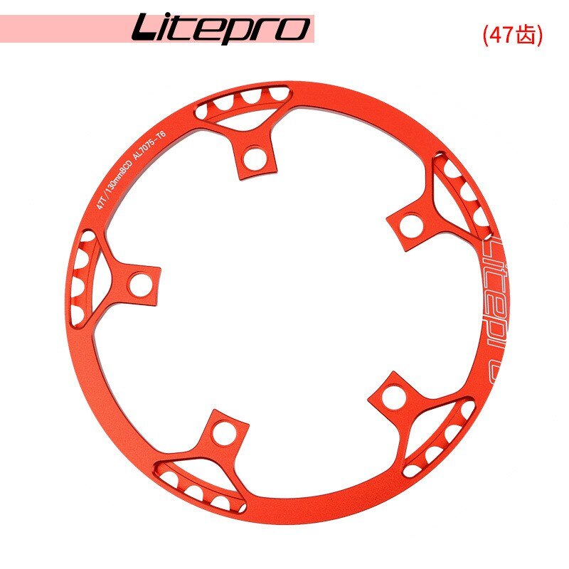 Litepro-Juego de platos y bielas para bicicleta, juego de bielas para bicis plegables 130 BCD BMX de una sola velocidad 130bcd 45 47 53 56T 58 T diente 1x Mtb: only ring 47 red