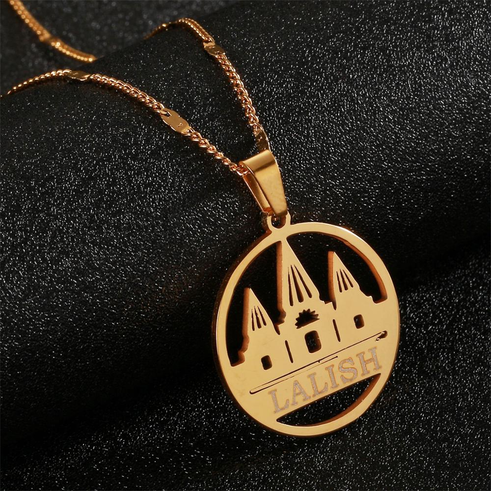 Collar con colgante de acero inoxidable para mujer, Color dorado, Yezidi, fe, peregrinación, joyería para mujer