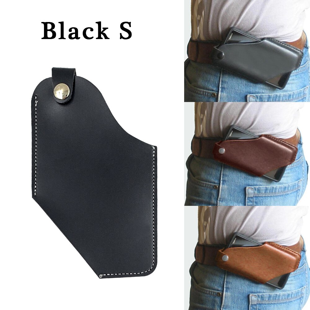 Men Cellphone Loop Holster Case Belt Waist Bag Props PU Leather Purse Phone Wallet Smart Phone Pouch: black-S