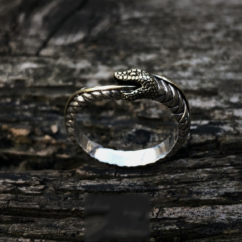Anello serpente vintage Ouroboros Gioielli da uomo Anello serpente intagliato squisito regolabile S925 Accessori per dita coda di collisione in oro maschile
