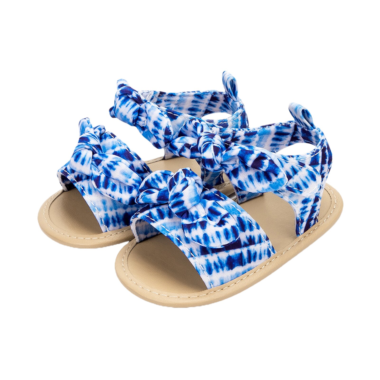 Baby Sandalen, Meisjes Tie-Dye Print Strik Wandelschoenen Schoeisel Voor Zomer, Blauw/Roze, 0-18 Maanden: Blauw / 0-6 months