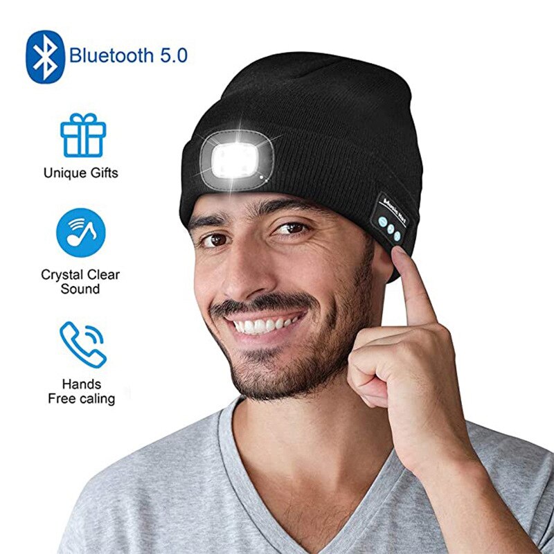 Bluetooth Musik Warme Beanie Hut Wireless Kappe Headset Kopfhörer Lautsprecher Mic Led Drahtlose Anruf Nacht Laufen Im Freien Beleuchtung