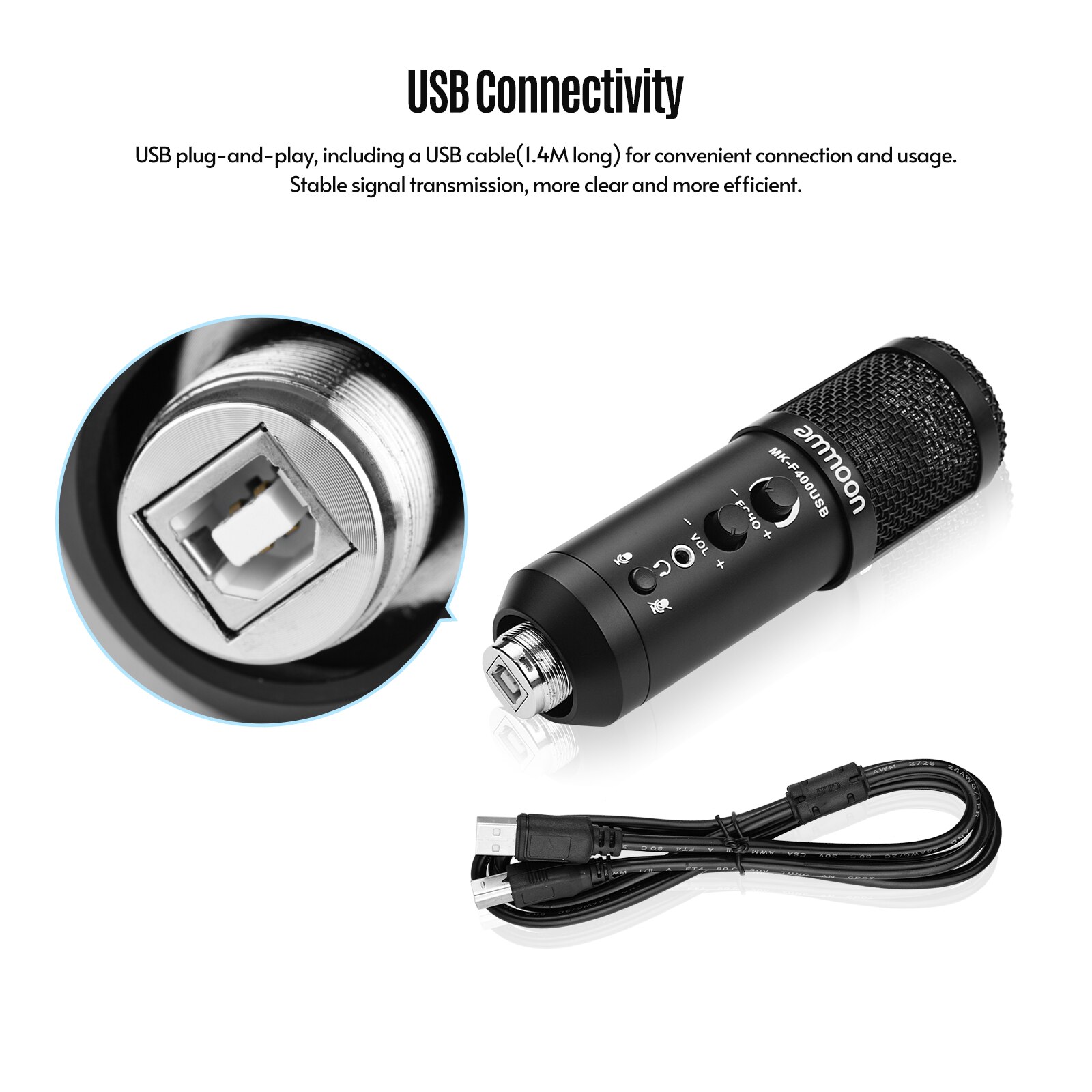 ammoon USB Condenser Microphone Computer Mic Kit with Mini Desktop Metal Tripod Stand Windscreen USB Cable for Music Recording