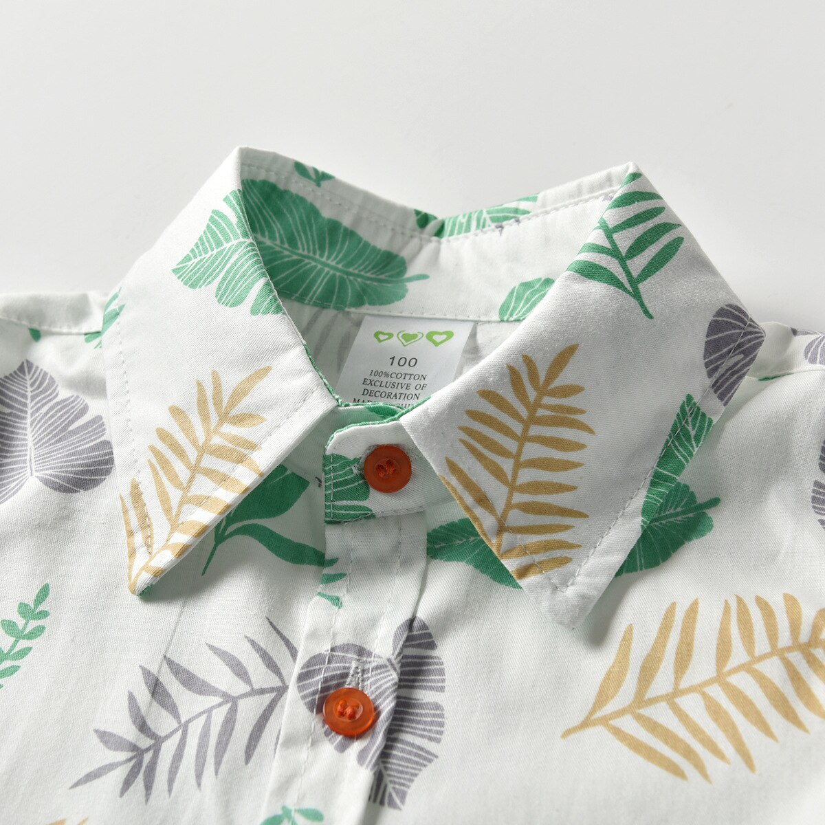 Spædbarn dreng kortærmet skjorte gårdstil grøn bladmønster lapel sommer sommer tøj