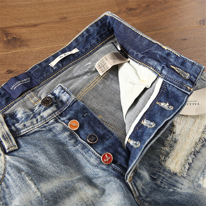 Japanese Harajuku Patchwork Ripped Jean Shorts Urban Boys Streetwear Distressed Hip Hop Punk Denim Shorts Plus Size