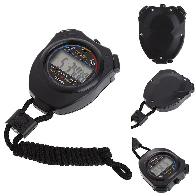 Handheld Digital LCD Sports Stopwatch Chronograph Counter Timer w/Strap