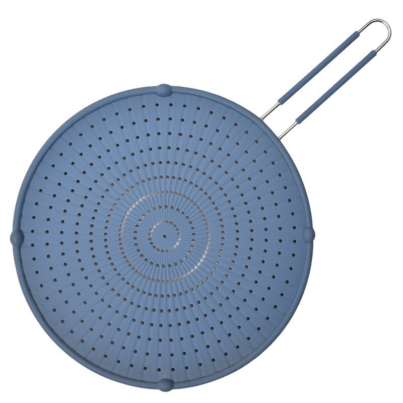 Silikone stænkskærm med håndtag nonstick olie fedt pandelåg skridsikre stegemåtter til stegepande i køkkenet: Blå