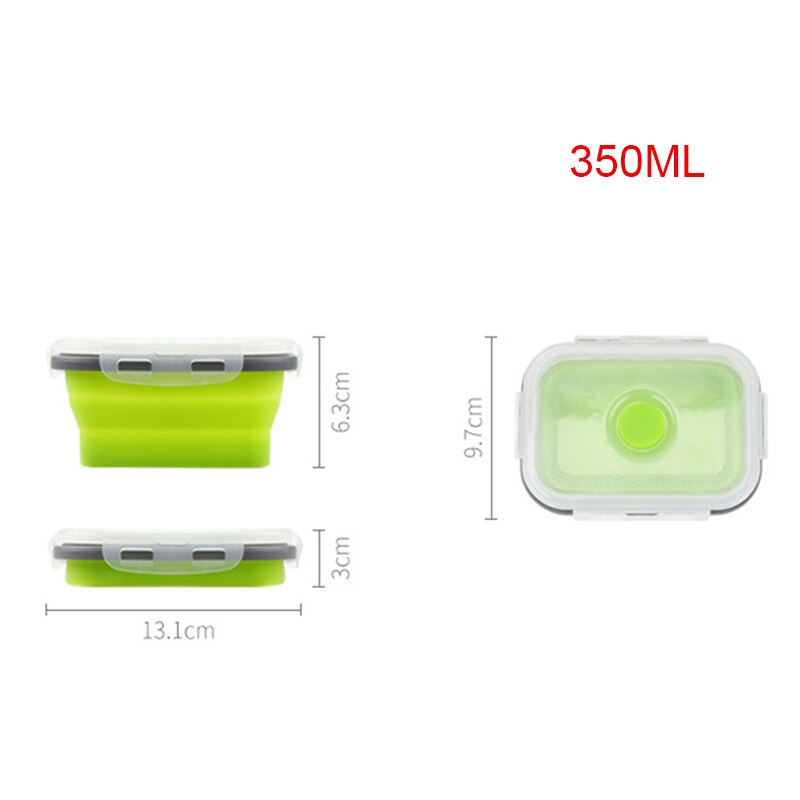 Silicone Folding Bento Lunch Box Food Storage Container Dinnerware Meal Food Container Kitchen Storage Accessories: 350ML
