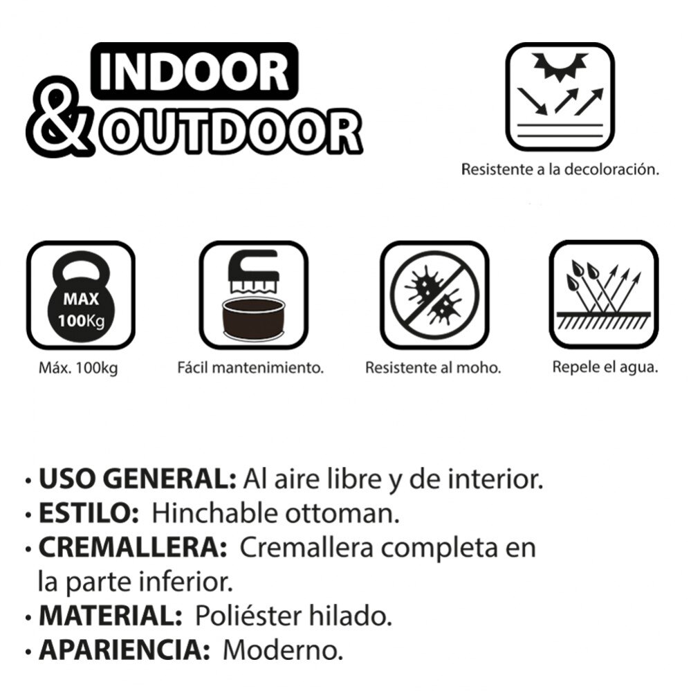 Puff Hinchable D53X23 CM Aktive, Puff asiento, Puff para sentar, Puff exterior, Muebles de salón, Puff asiento exterior