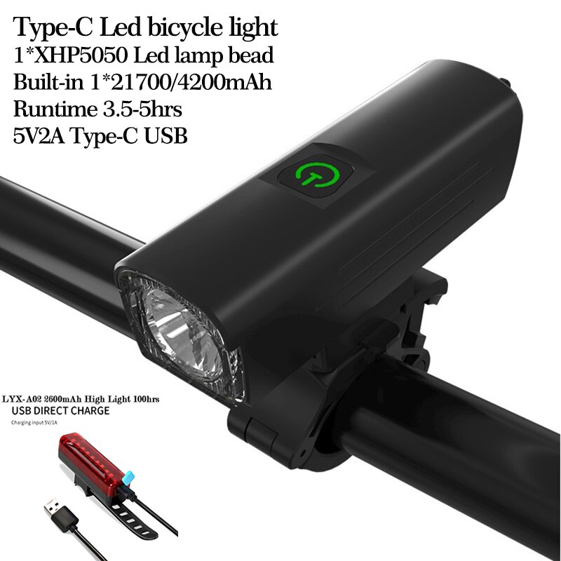 Type-C Usb Fiets Led Verlichting Ingebouwde 21700Mah 4200Mah Racefiets Lamp Waterdicht Mountain Cycle koplamp Rijden Accessoires: QB105-A02 100hrs