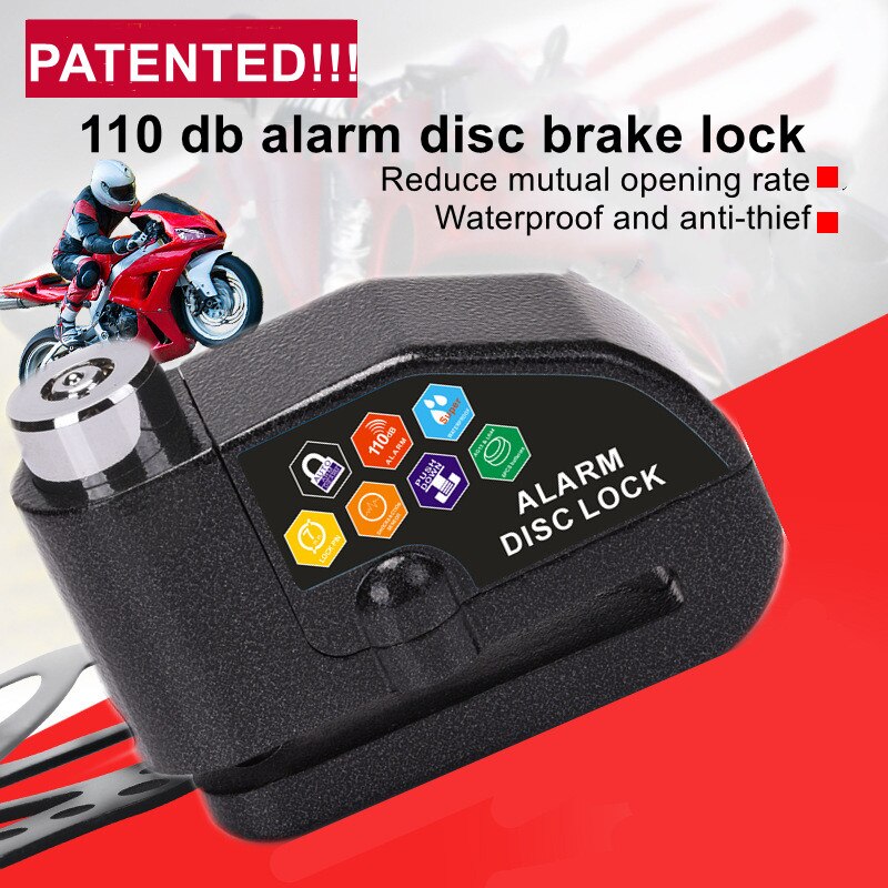 Bicycle Lock Mountain Bike Alarm Lock Anti-Theft Electric Bike Motorcycle Padlock Disc Brake Alarm 110 db High Decibel Loud: Default Title