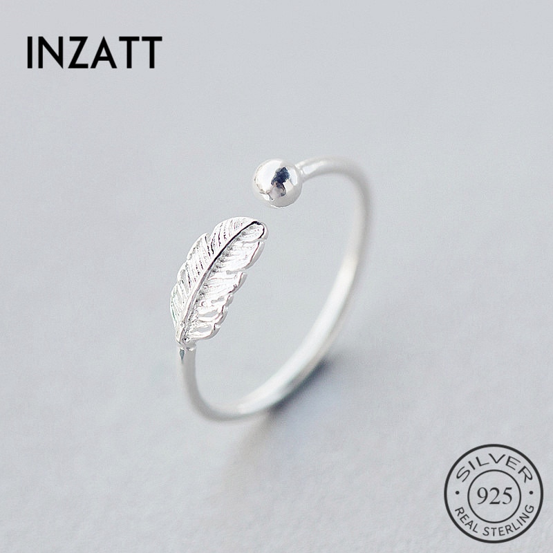 INZATT Authentic 925 Sterling Silver Cute Feather Adjustable Ring Fine Jewelry For Women Party Accessories