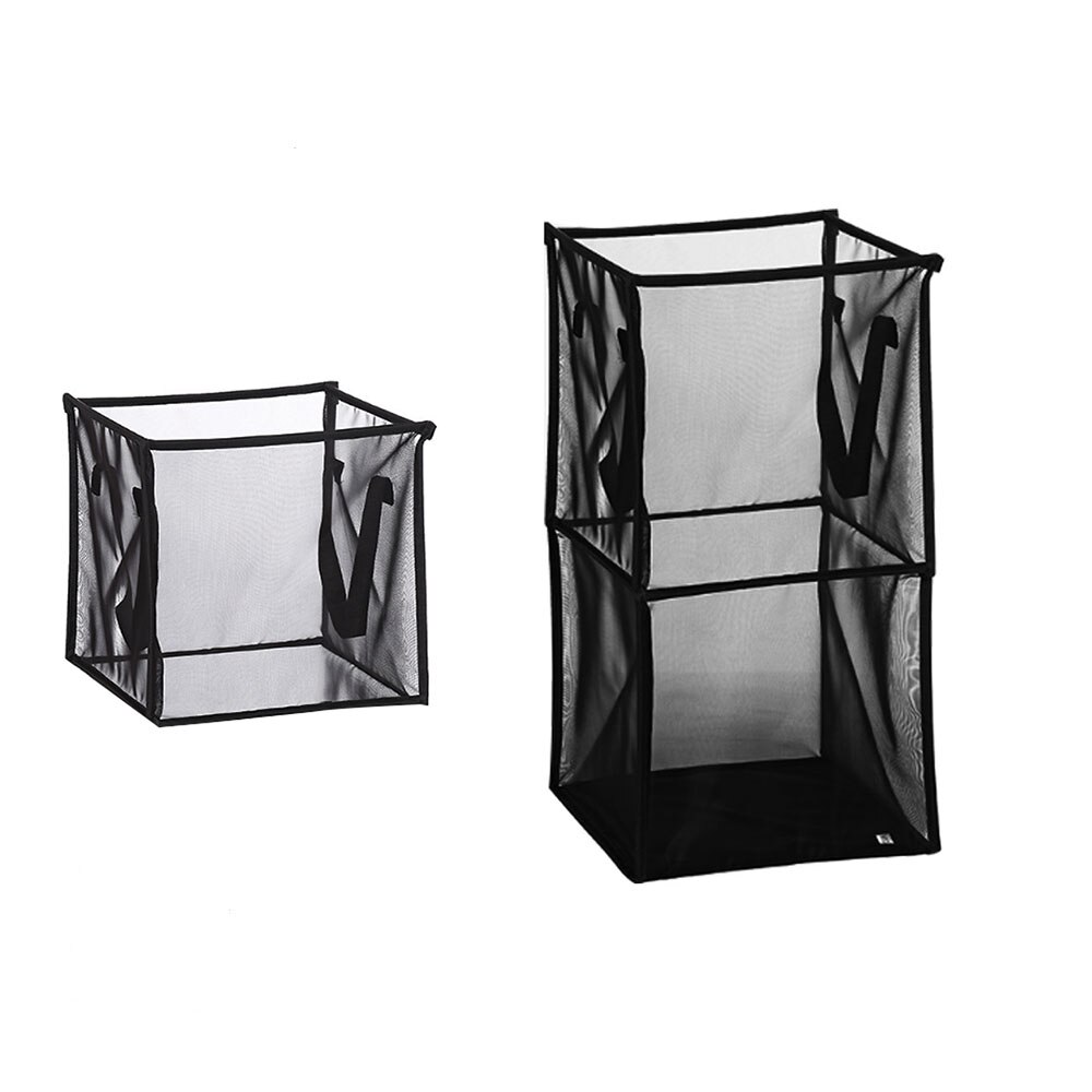 Przenośna siatka robić prania kosz składany z uszami robić przechowywania uchwyt składany sznurek Port kosz na brudne ubrania ^ o ^: 32x32x64cm / czarny