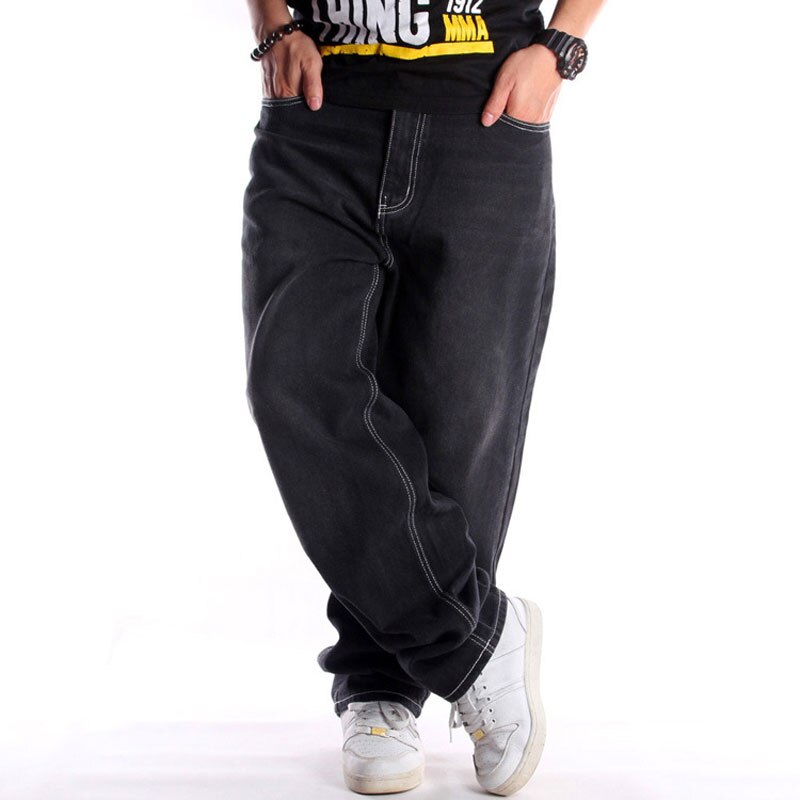 verlieren Jeans Männer Denim Breite Bein Hosen Gerade ausgebeult Harem Straße Hüfte hüpfen Schwarz Skateboard Schlauch Größe 30 - 46