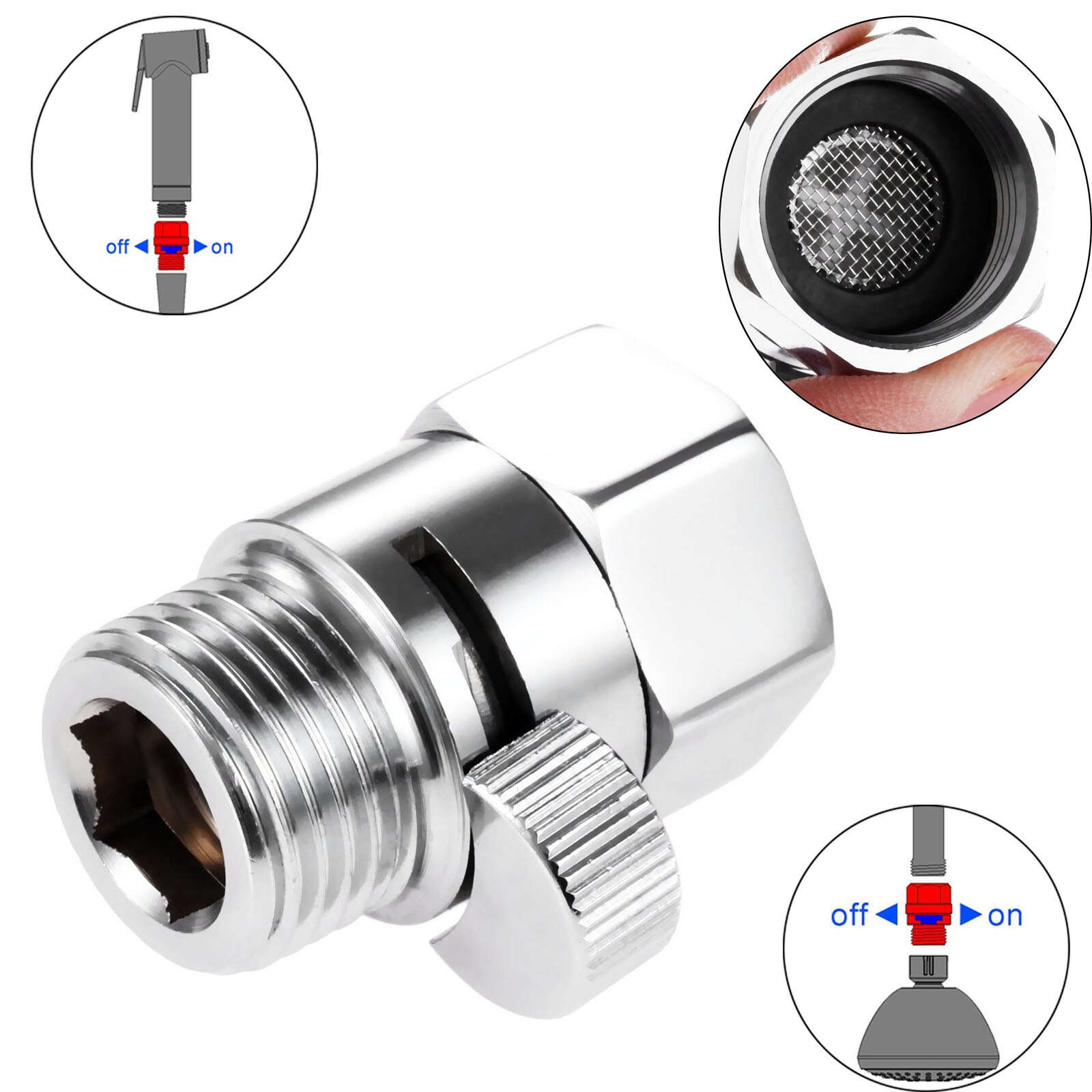 Shower Flow Control Valve Water Pressure Reducing Controller Hand Held Sprayer Head Shut Off Stop Switch