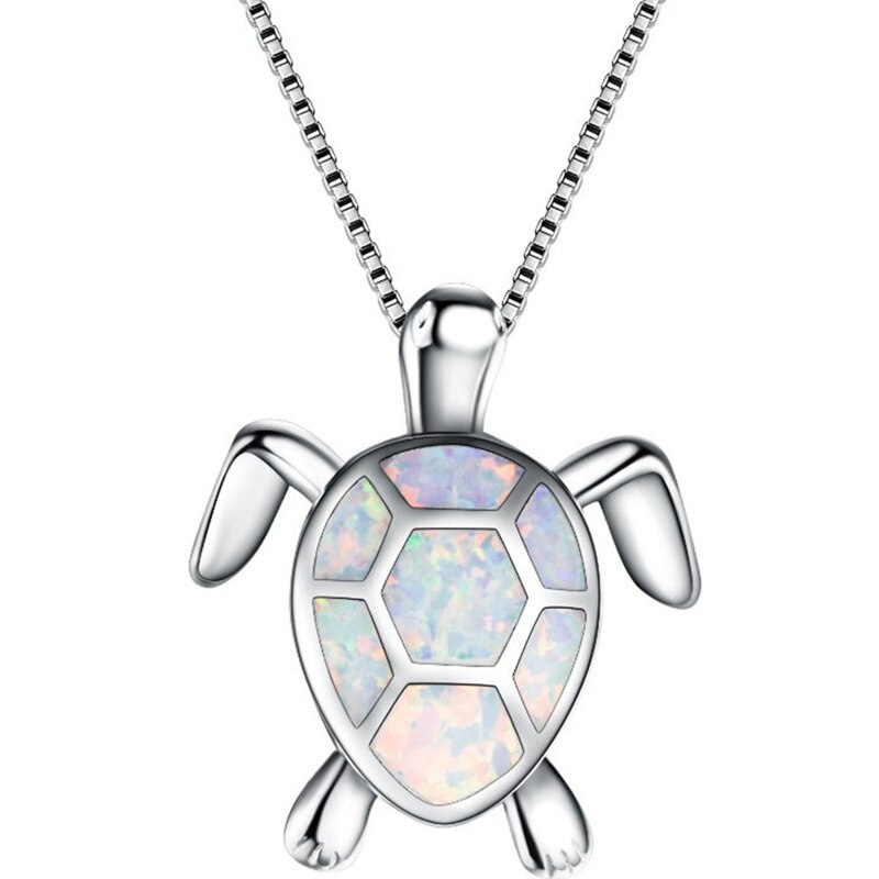 FDLK-collier avec pendentif tortue de mer, opale bleue, à la , pour femmes, bijoux de plage, Animal pour mariage, océan, idée: White