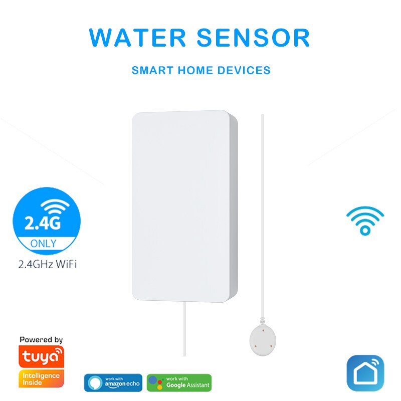 Tuya Smart Wifi Water Leak Alarm Sensor Smart Flood Detector with Remote Probe Water Resistant Smart Life APP