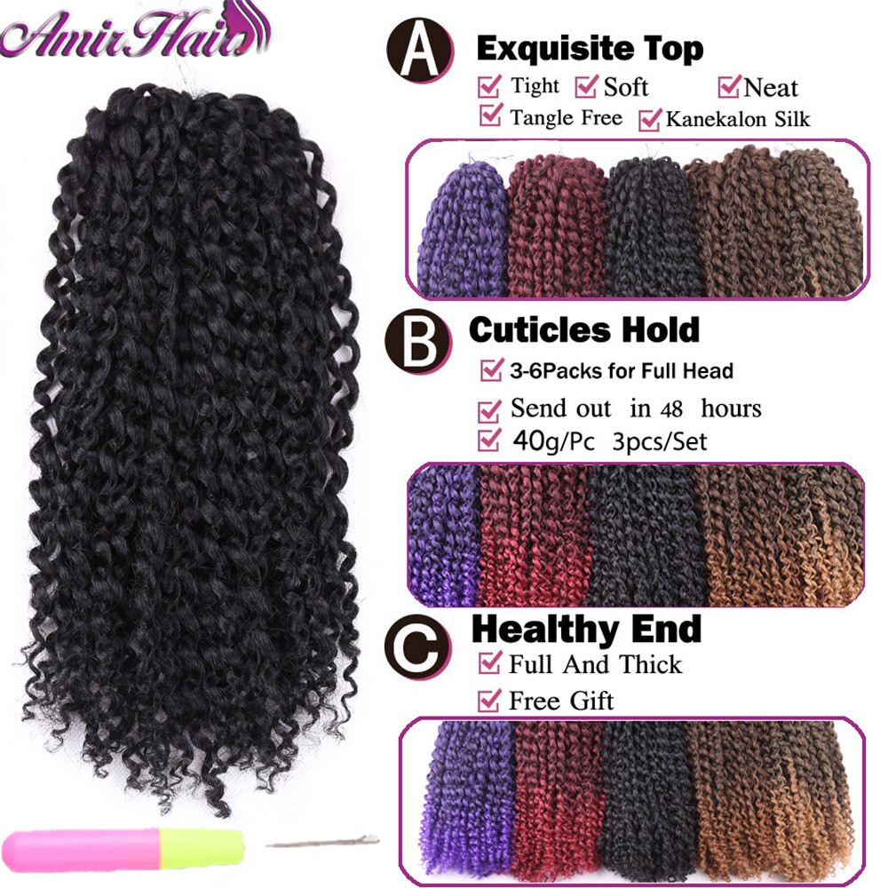 Amir12inch Marley bob Braids Ombre red purple blue Crochet Braiding Hair 3Pack/Lot Synthetic Curly Hair Extensions for Women