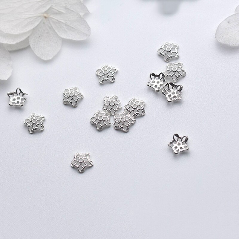 Meetsoft Sekretariat 5 stück/viel  s925 Sterling silber fünfzackige sternblumen-perlenkappen anhänger für diy handgefertigten schmuck zubehör