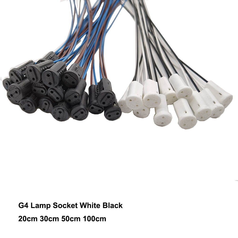 10-50pcs G4 Lamp Socket, 20cm 30cm 50cm 100cm White Black 12V 220V G4 Lamp Holder For LED Crystal Halogen Light Bulb