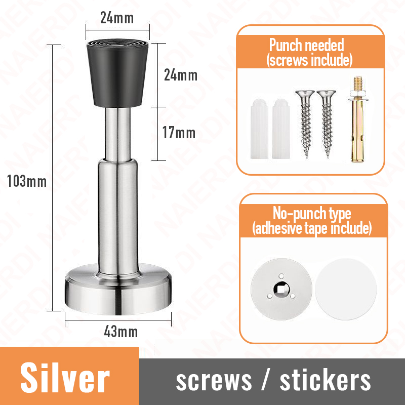 NAIERDI Türstopper mit hydraulischem Puffer, Türstopper aus Edelstahl, Wandmontage, stumm, nagelfrei, Türhalter, berühren-Türbeschläge: Silber