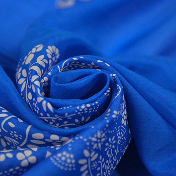 White floral blue silk cotton fabric paisley natural silk blended fabric,SCT666