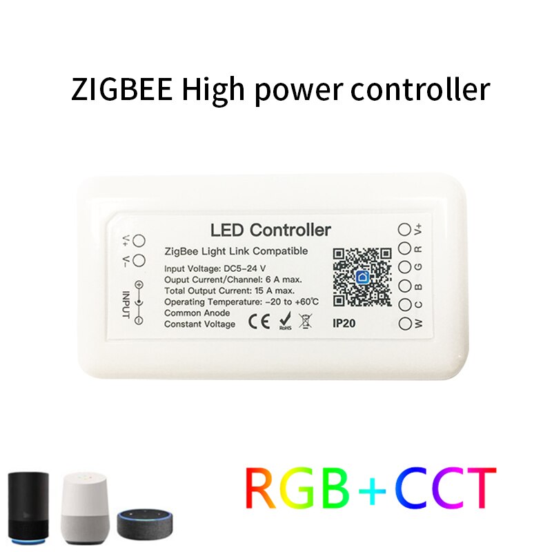 Tuya zigbee 3.0 smart-led-controller rgb+cct 6 -pin-lichtleisten-controller  dc12-24v, kompatibel mit alexa und google assistant