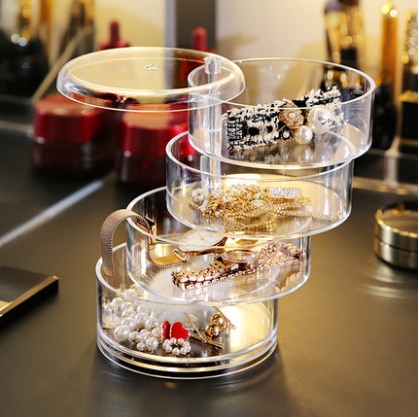 Akryl støvtætte øreringe smykker opbevaringsboks gennemsigtig roterende smykkeskrin hårnål smykker display stand arrangør sag