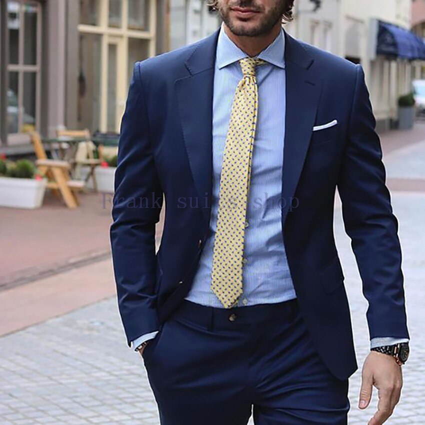 Navy Blue Suit Men Slim Fit Smart Suits Casual Street Suits Ternos Groom Wedding Suits For Men 2 Piece Jacket Pants