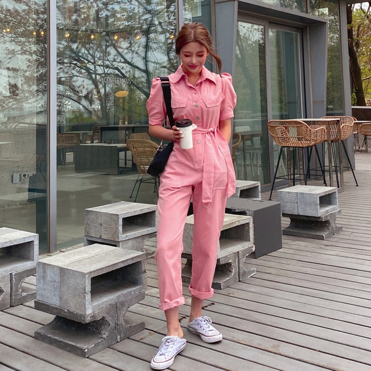 Smthma sommer kortærmede jumpsuits kvinder jumpsuit overalls med høj talje til kvinder pink og hvide lady rompers overalls