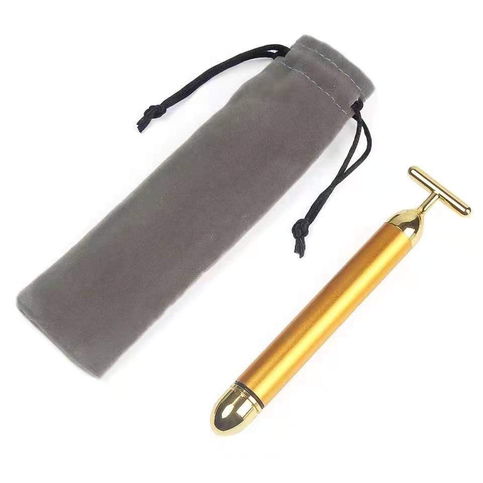 Masajeador facial con vibración de oro de 24 quilates, palo de belleza para delgazar, reafirmante de pulso, levantamiento y estiramiento de arrugas faciales: Default Title