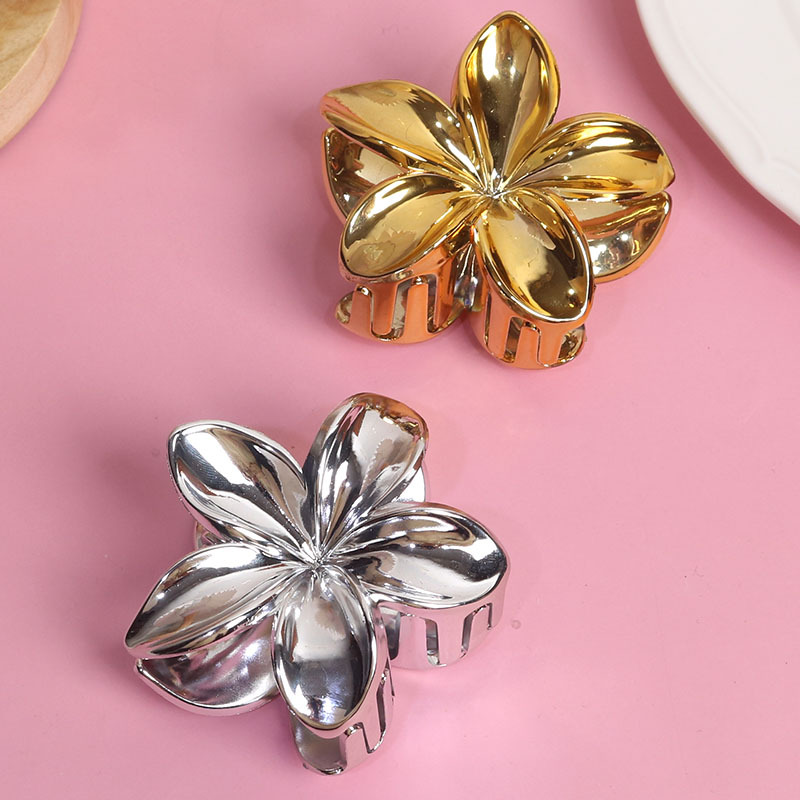 Stor Metall Guld Silver Blomma Hårklämma för Kvinnor Stor Hårkrabba Klämma Hästsvans Huvudbonad