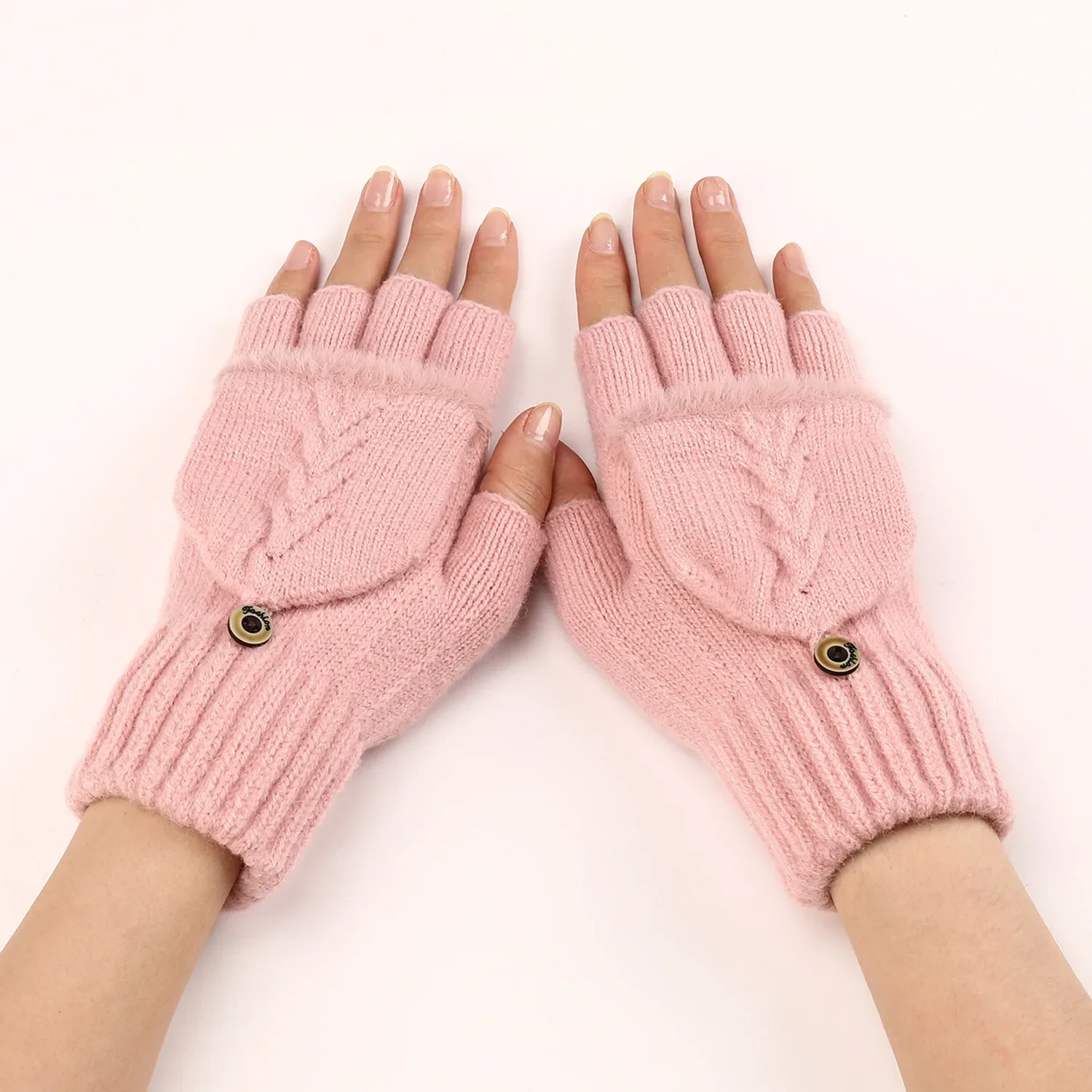 Gants en laine sans doigts pour femmes, tricotés, sans doigts exposés, épais, mitaines chaudes et épaisses pour l'hiver: green