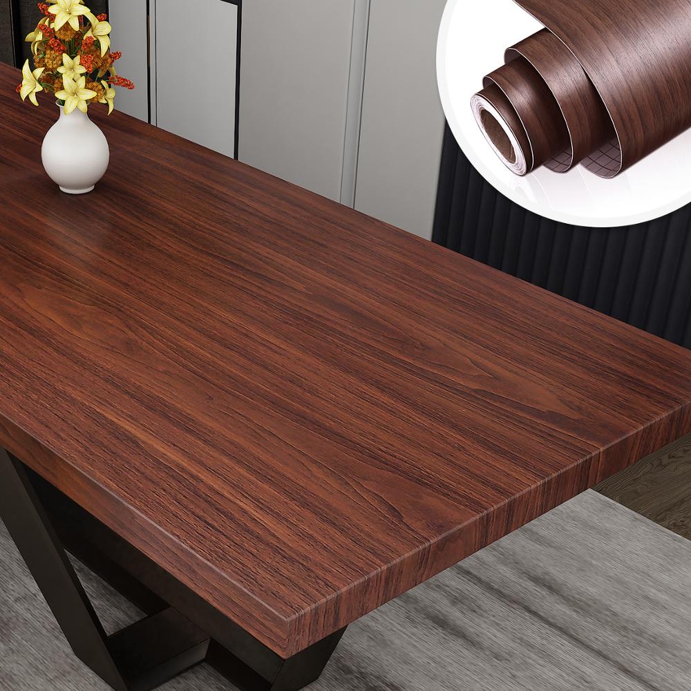 Trækorn spisebord tapet selvklæbende vandtæt vinyl garderobeskab skab bordplade renovering klistermærke værelse dekoration: Sort valnød / 30cm x 5m