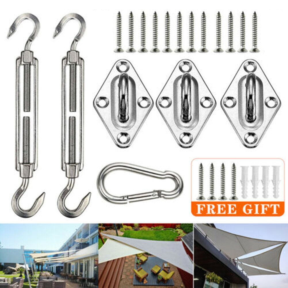 6'' Sun Sail Shade Canopy Stainless Steel Fixing Fittings Hardware Accessory Kit Turnbuckle Pad Eye Carabiner Clip Hook Screws