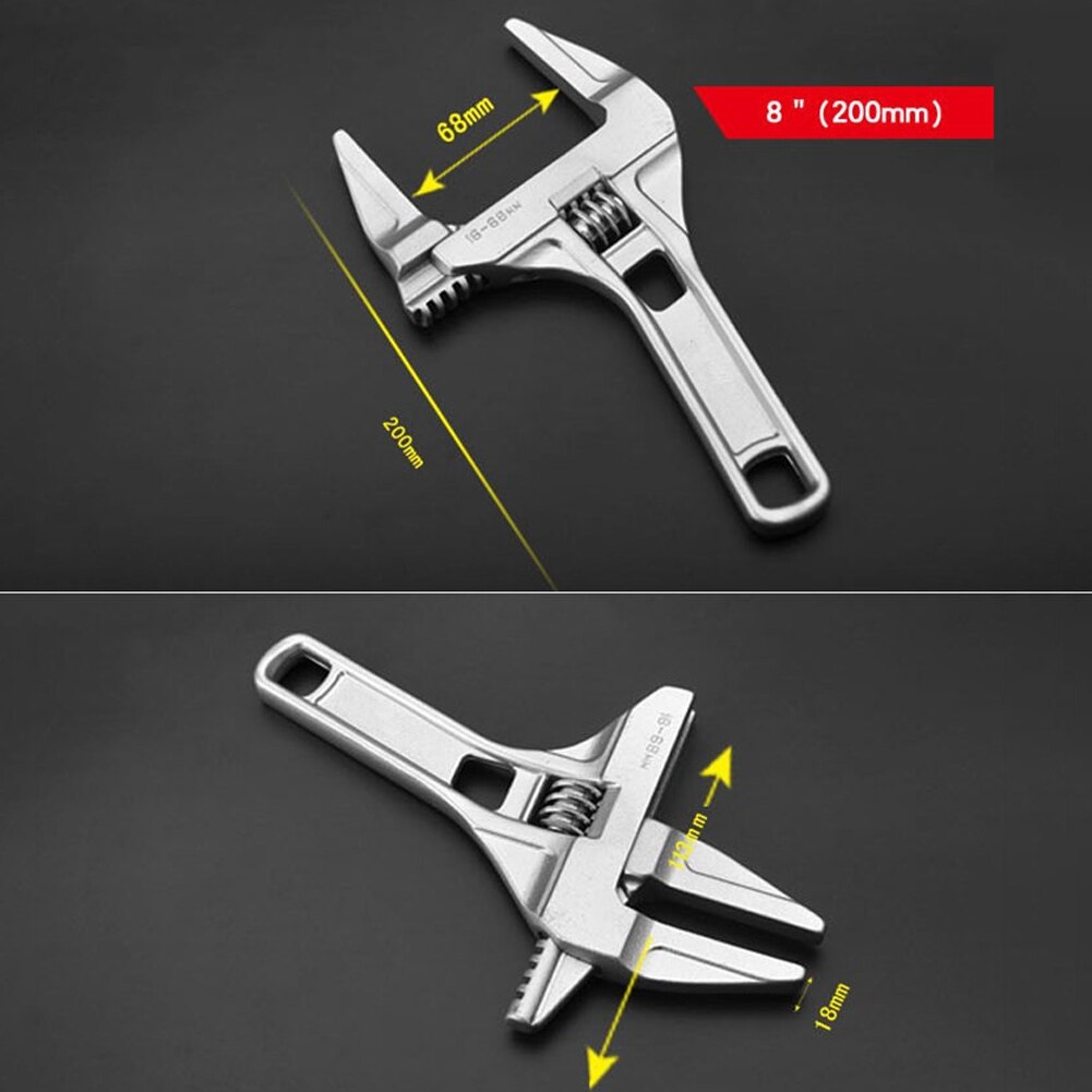 Adjustable 6-68mm Mini Spanner Short Shank Large Openings Spanner Head Depth 55mm Aluminium Alloy Bathroom Multifunction Wrench