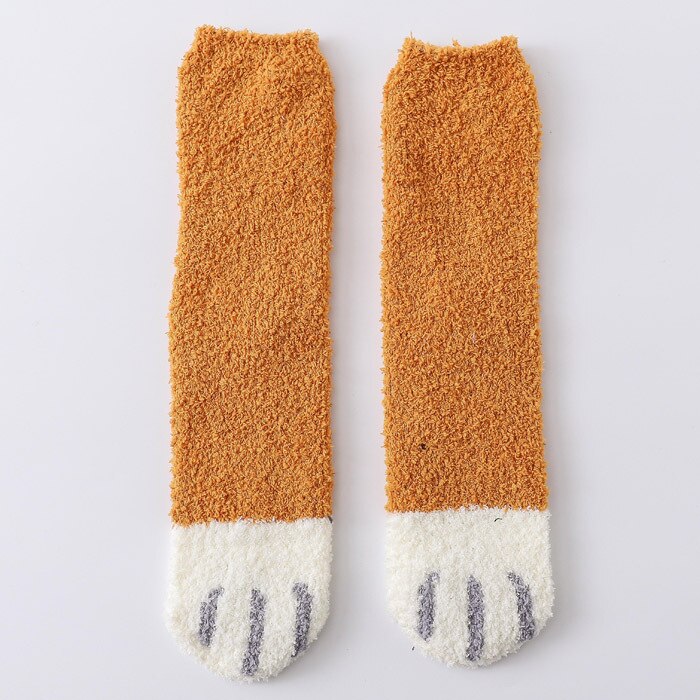 Children Winter Coral Velvet Towel Thick Warm Socks Autumn and Winter Floor Household CAT'S Paw Cute Sleeping Socks Baby Kids: One Size  35 40 Code  Pure Yellow