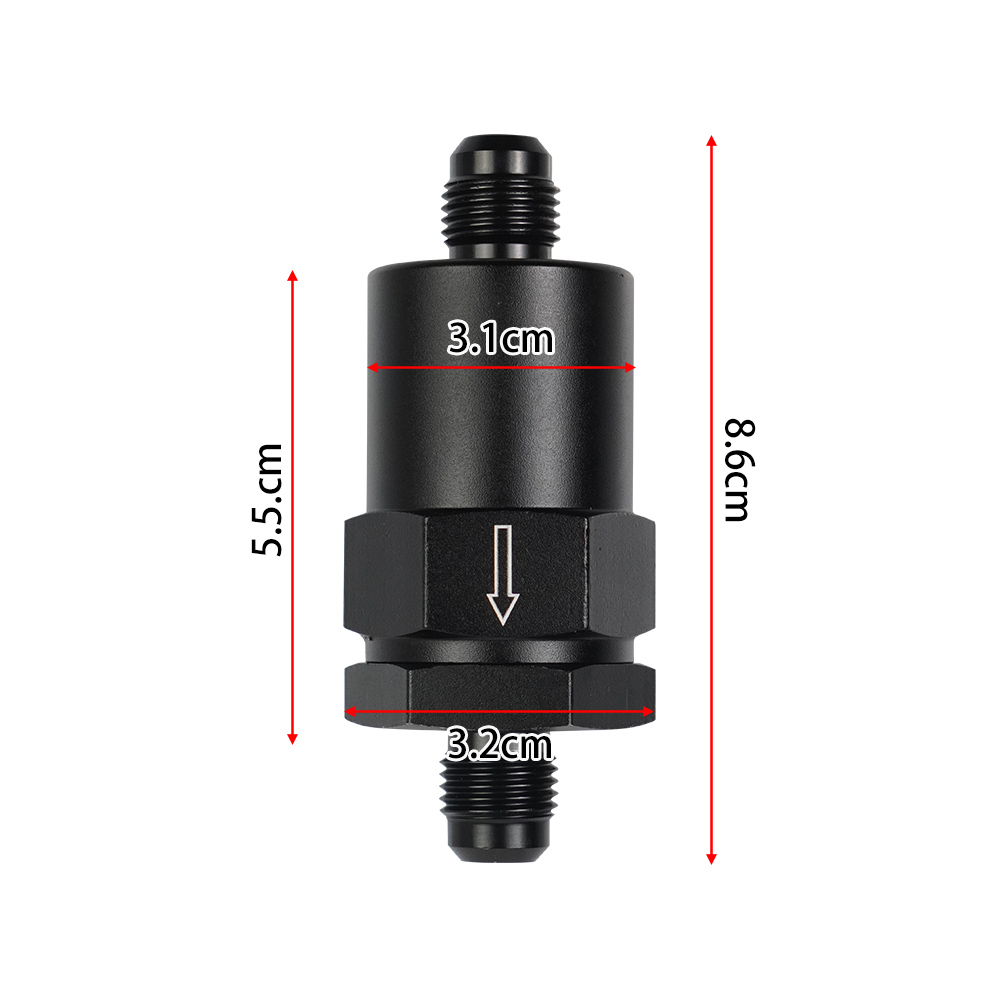 6AN Black Billet Inline Fuel Filter 30 Micron Aluminum FF-1065A-BK