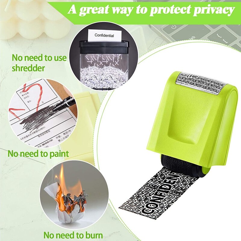 2 Pcs Identity Theft Prevention Stamp Identity Guard Roller Stamp Wide Rolling Security Stamp (Yellow And Green L And M)