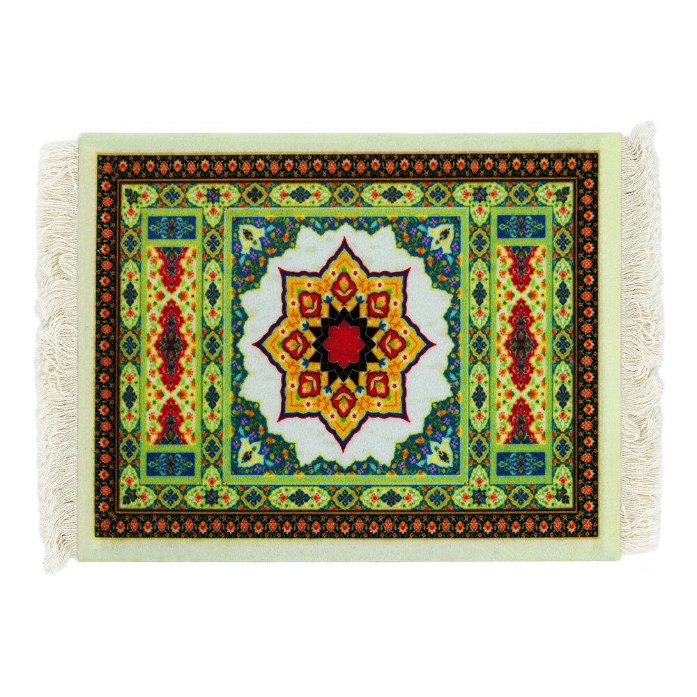 Alfombrilla para ratón, alfombrilla para comida, estilo alfombra persa, goma antideslizante, duradera, impresión rectangular, alfombrillas para ratón para juegos, posavasos: Amarillo
