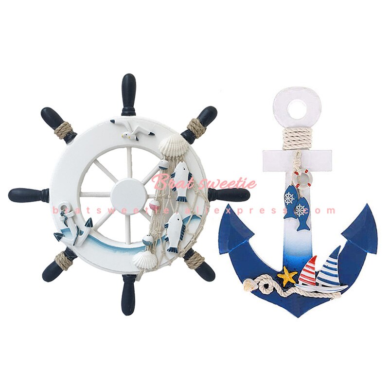 Houten Wiel Boot Steering Roer Anker Mediterrane Ornament Nautische Thema Verjaardagsfeestje Decoraties Kids Levert: Anchor Rudder